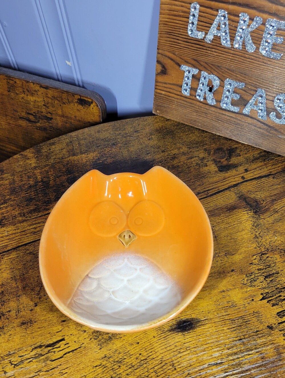 Vintage ceramic Orange Harvest Owl Bowl